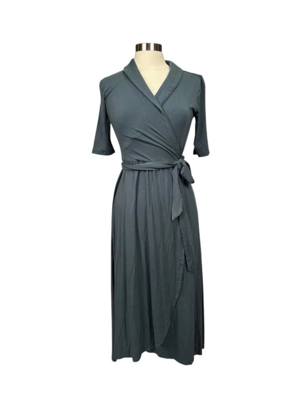 Quince Wrap Dress M Green Midi Tie Waist Minimalist Soft